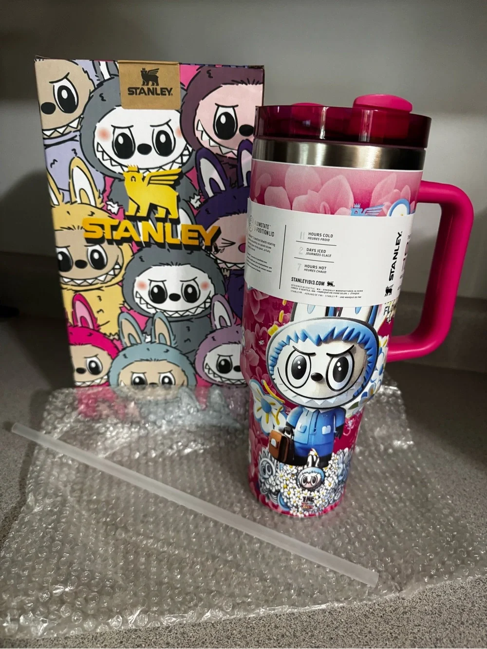 Stanley Pink Floral Quencher Tumbler with Bright Pink Handle